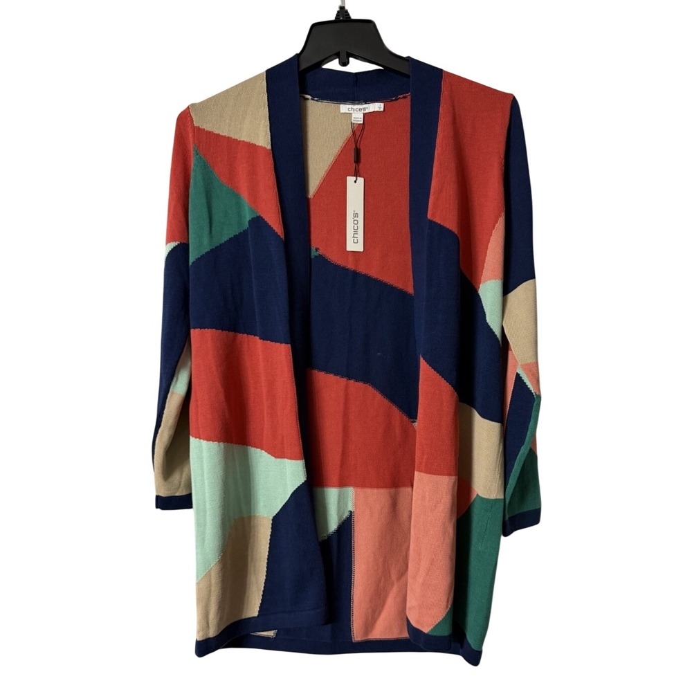 NWT Chicos Womens Open Front Long Sleeve Cardigan Sweater Size 1 Medium (8-10) - Picture 1 of 13